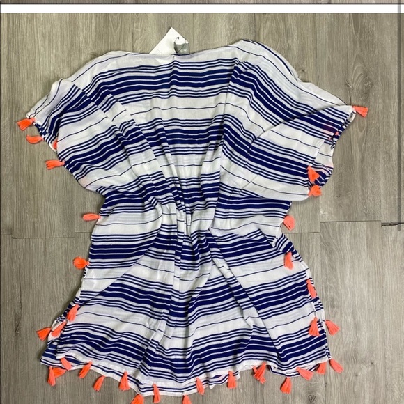 ASOS Swim Coverup Tunic Blue White Orange Tassels - Picture 2 of 3